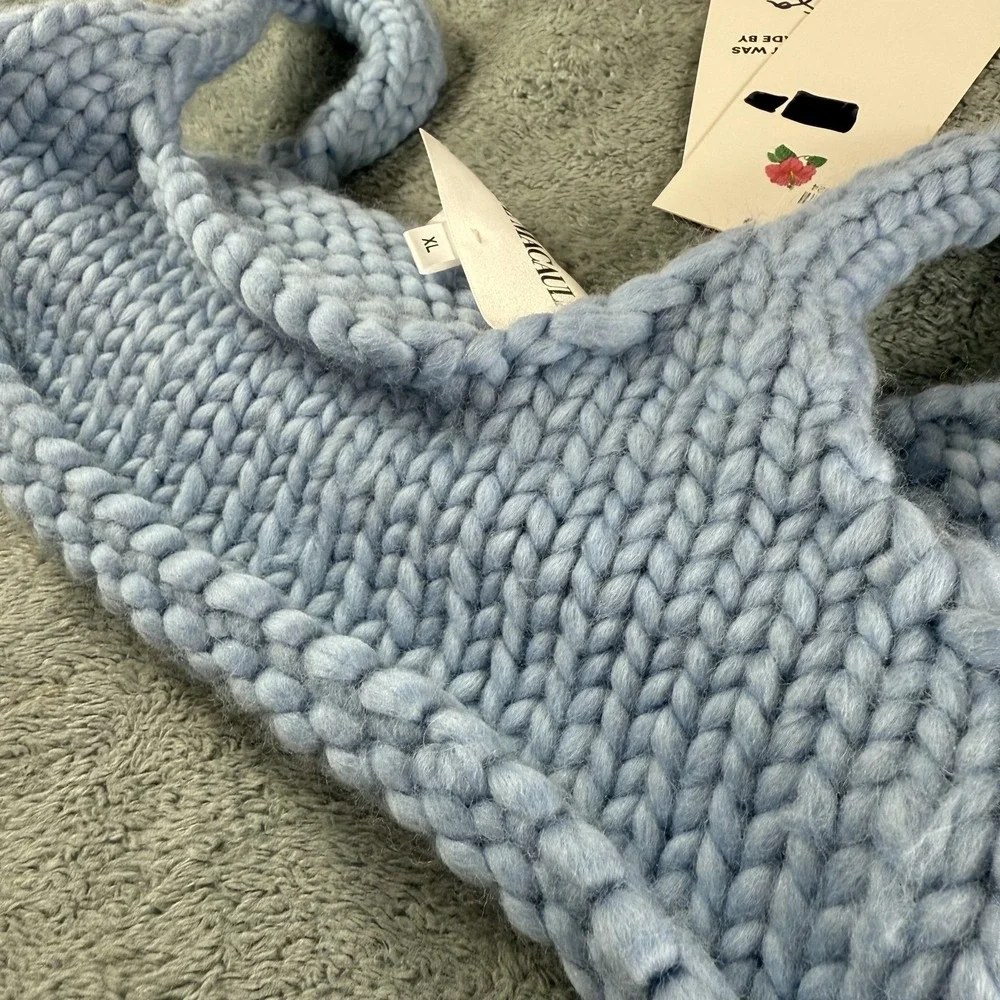 Hope Macaulay Crop Top XL Blue Chunky Knit Handmade Ireland Designer Tank Bralet - Picture 6 of 7